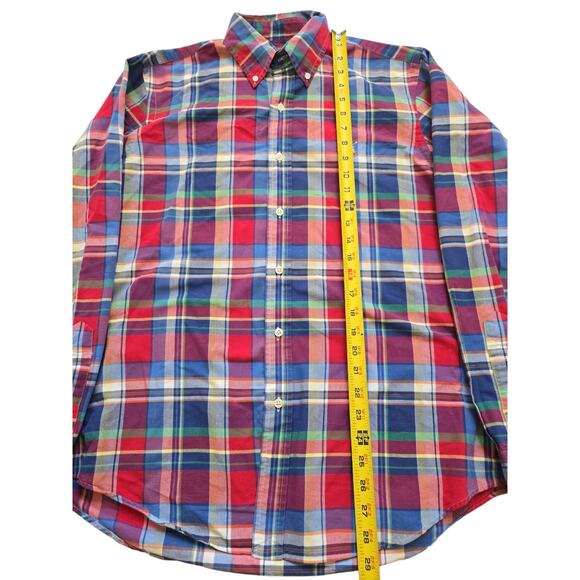 Polo Ralph Lauren Shirt Mens Medium Red Plaid Slim Fit Button Up Preppy Cotton - Picture 4 of 12